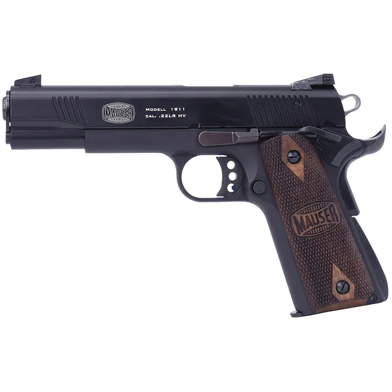 Mauser Rimfire 4110602 1911 22 LR 10+1 5" Black Steel Barrel, Black Serrated Slide, Black Aluminum Frame w/Beavertail, Walnut Grip, Ambidextrous