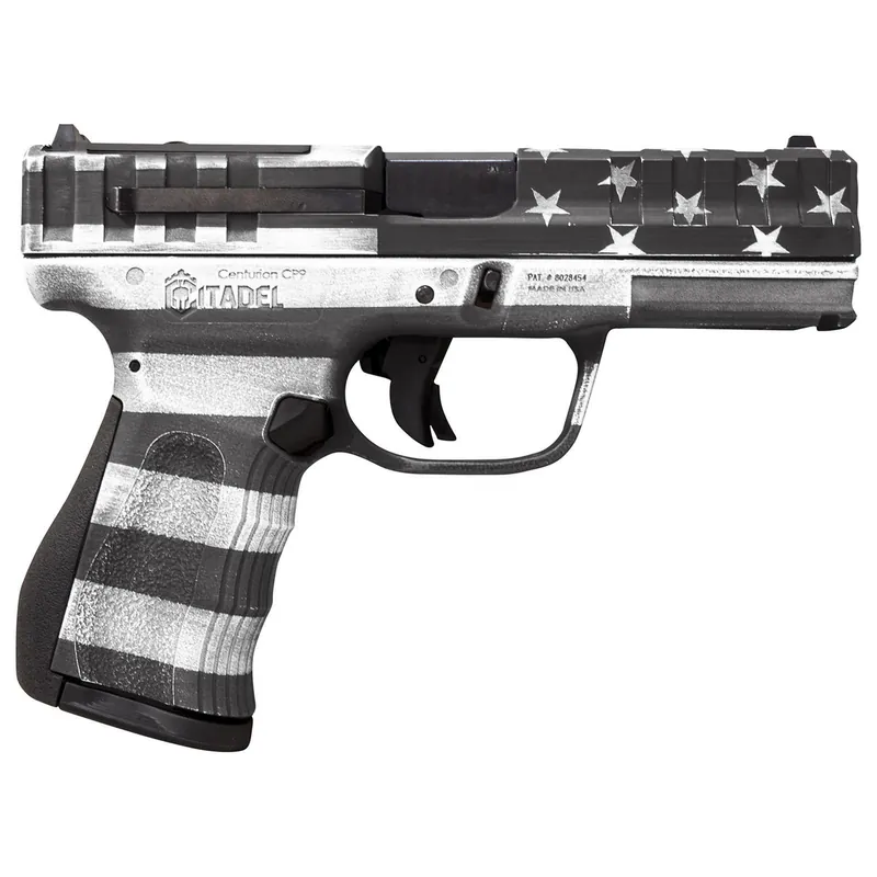 Citadel CITCP9USGCAN Centurion 9mm Luger 14+1, 4" Black Steel Barrel, American Flag Gray Cerakote Optic Ready/Serrated Slide, Polymer Frame & Grip, Features Matching Ammo Can