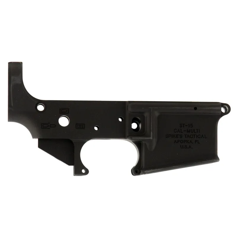 Spikes STLS045 No Logo Stripped Lower Receiver Multi-Caliber 7075-T6 Aluminum Black Anodized for AR-15