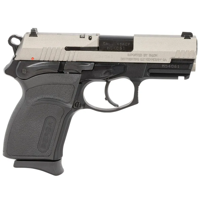 Bersa TPR45CDT TPRC Compact Frame 45 ACP 7+1, 3.50" Black Steel Barrel, Nickel Cerakote Serrated Steel Slide, Matte Black Aluminum Frame w/Picatinny Rail, Ambidextrous