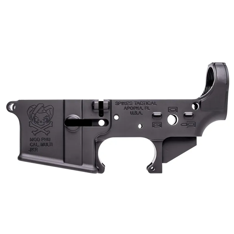 Spikes STLS024 PHU Joker Stripped Lower Receiver Multi-Caliber 7075-T6 Aluminum Black Anodized for AR-15