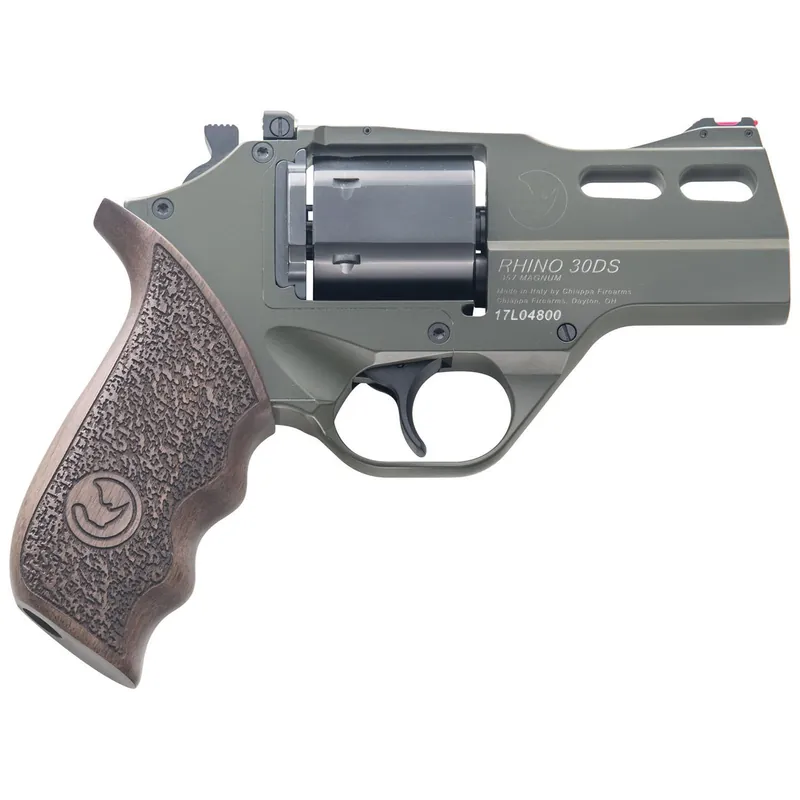 Chiappa Firearms CF340285 Rhino 30SAR *CA Compliant Small Frame 357 Mag 6 Shot, 3" Green Cerakote Steel Barrel, Blued Steel Cylinder, Green Cerakote Aluminum Frame, Walnut Grip, Exposed Hammer
