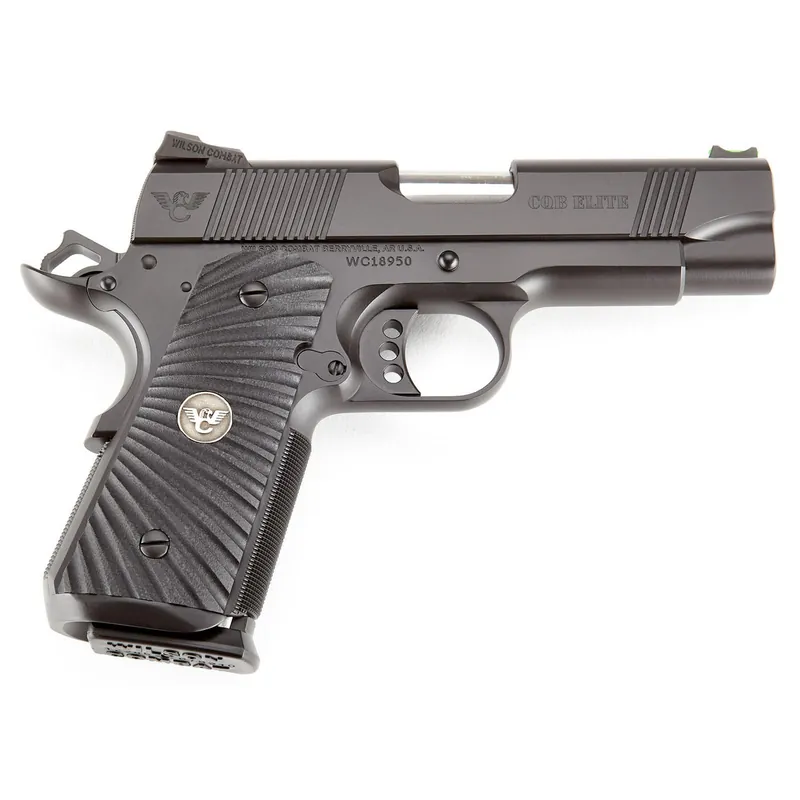 Wilson Combat CQBECP45 CQB Elite Compact Frame 45 ACP 7+1 4" Stainless Match Grade Barrel, Black Serrated Carbon Steel Slide, Black Armor-Tuff Carbon Steel w/Beavertail, Black G10 Starburst Grip