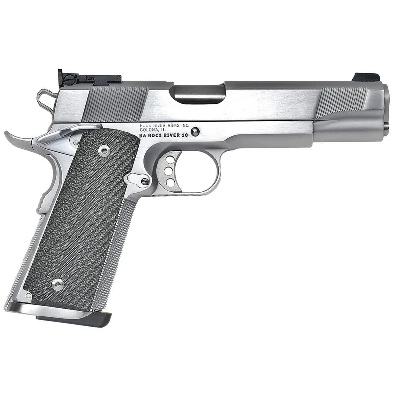 Rock River Arms PS2400 PS2400 Limited Match 45 ACP 7+1 5" Stainless National Match Barrel, Brushed Chrome Steel Serrated Slide, Brushed Chrome Steel Frame w/Beavertail, Black G10 Grip, Ambidextrous