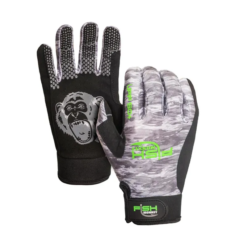Fish Monkey Free Style Custom Fit Gloves Grey Water Camo Large