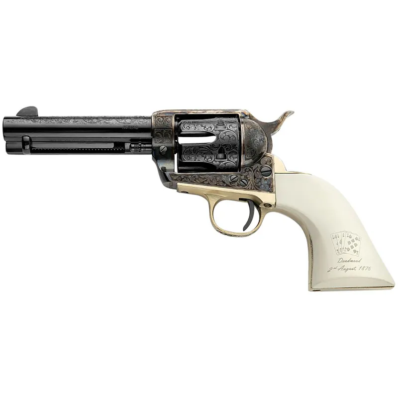 Pietta GW357DMH434NMAE Great Western II Deadman‘s Hand 357 Mag 6rd 4.75" Blued Octagon Steel Barrel & Cylinder, Color Case Hardened Steel Frame, White Polymer w/Aces & Eights Grip, Exposed Hammer