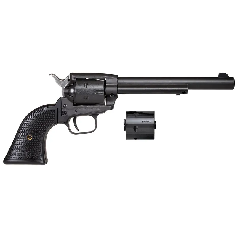 Heritage Mfg SRR22MBS6PG Rough Rider 22 LR/22 WMR 6 Shot/ 6.50" Black Satin Steel Barrel, Frame & Cylinder, Black Polymer Grip, Hammer/Thumb Safety, Exposed Hammer