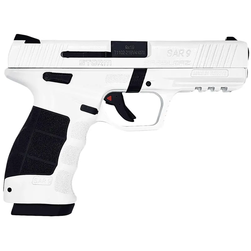 SAR USA SAR9STORMWT SAR9 Storm Full Size Frame 9mm 17+1 4.40" Black Steel Barrel, White Cerakote Steel Serrated Slide, White Cerakote Polymer Frame w/Picatinny Rail, Interchangeable Panels Grip