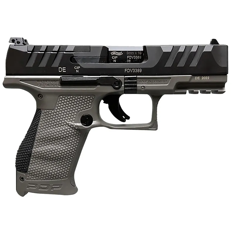 Walther Arms 2858436 PDP Compact Frame 9mm Luger 15+1 4" Black Steel Barrel, Black Optic Ready/Serrated Steel Slide, Gray Polymer Frame w/Picatinny Rail, Textured Polymer Grip, Ambidextrous