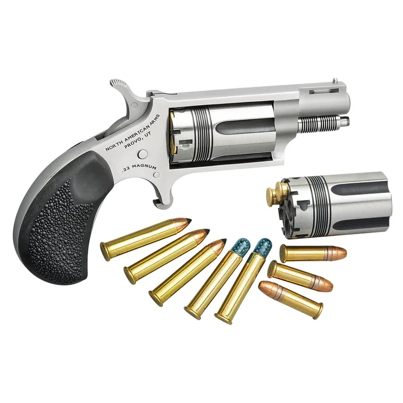 North American Arms 22MCTW Wasp Combo 22 LR/22 WMR 5 Shot 1.63" Stainless Steel Vent Rib Barrel, Stainless Steel Frame & Cylinder, Black Pebbled Rubber Grip, Exposed Hammer