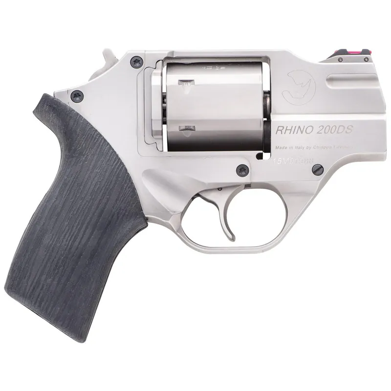 Chiappa Firearms CF340218 Rhino 200DS Small Frame 357 Mag 6 Shot 2" Nickel-Plated Steel Barrel & Cylinder, Nickel-Plated Aluminum Frame, Black Rubber Grip, Concealed Hammer