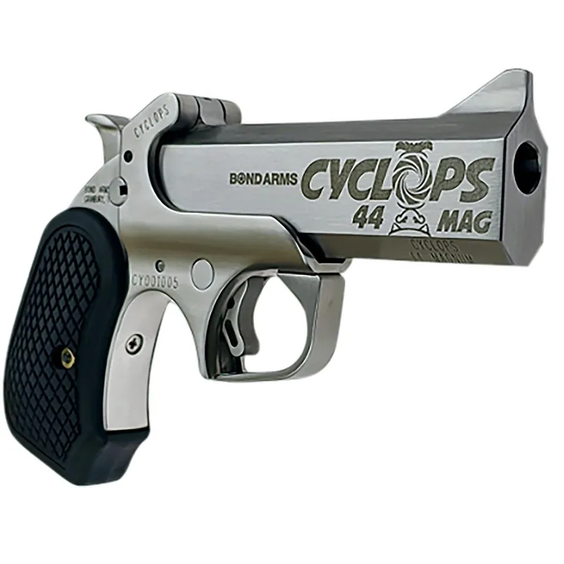 Bond Arms BACYP Cyclops Big Bore 44 Mag 1rd 4.25" Stainless Steel w/Engraved Barrel, Matte Stainless Frame, Black Extended B6 Resin Grip