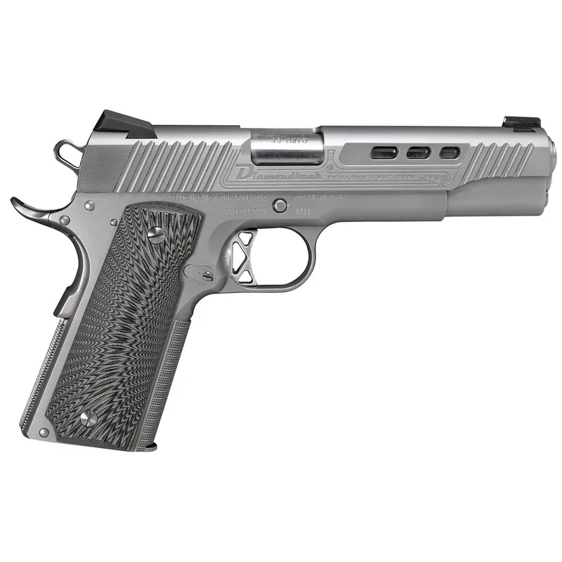 Diamondback DB1911SS 1911 Limited Edition 45 ACP 8+1 5" Stainless Match Grade Barrel, Ported/Serrated Stainless Steel Slide & Frame w/Beavertail, Black G10 Grip