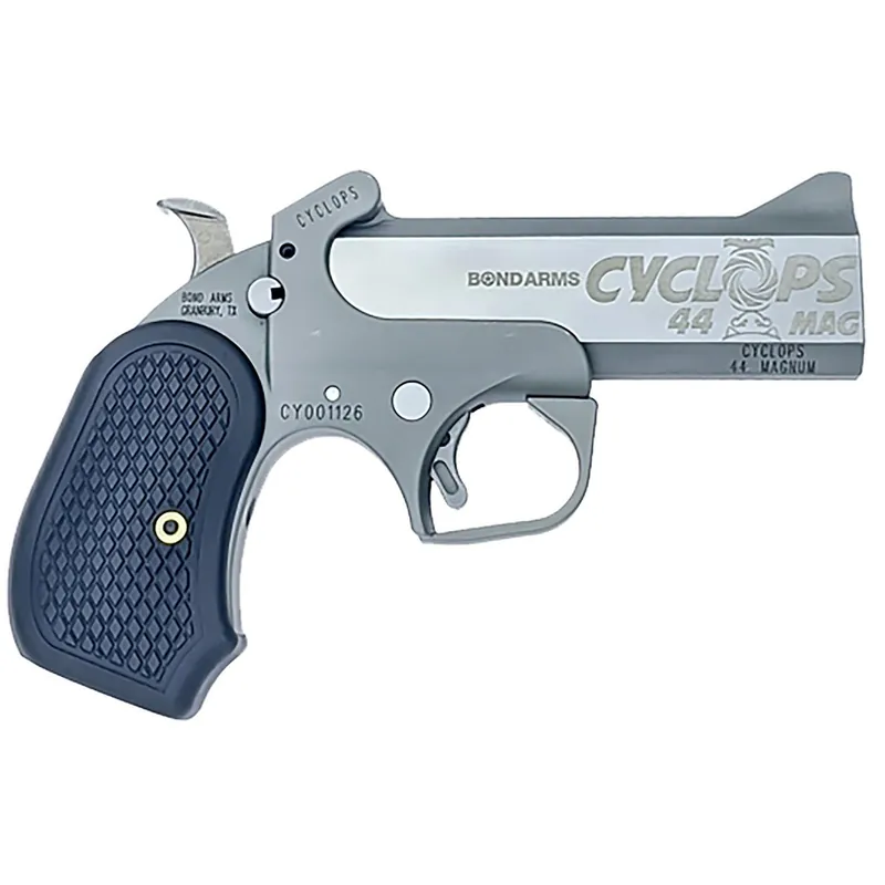 Bond Arms BACY Cyclops Big Bore 44 Mag 1rd, 4.25" Matte Stainless Steel w/Engraved Barrel, Matte Stainless Steel Frame, Black Extended B6 Resin Grip