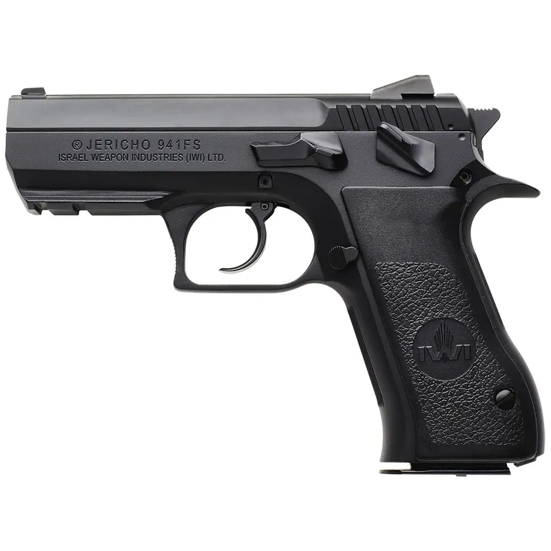 IWI US J941FS910ORP Jericho 941 Mid-Size Frame 9mm Luger 10+1 3.80" Black Chrome Lined Steel Barrel, Black Serrated Steel Slide & Frame w/Beavertail & Picatinny Rail, Black Textured Grips