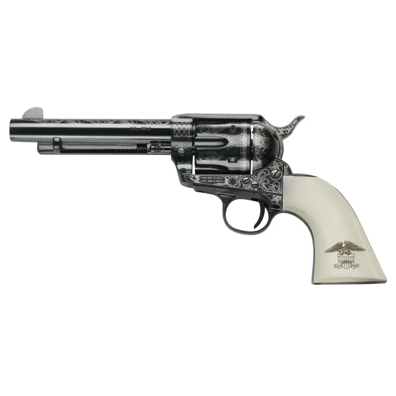 Pietta GW45LLE434NMUI 1873 GW2 Liberty 45 Colt (LC) 6 Shot, 4.75" Blued Engraved Steel Barrel, Cylinder, Frame & Hammer, Ultra Ivory Grip w/Engraved Liberty Eagle