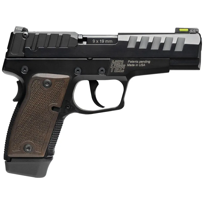 Kel-Tec P15MBLK P15 9mm Luger 15+1 4" Black Steel Barrel, Black Nitride Serrated Steel Slide, Black Anodized Aluminum Frame, American Walnut Grip, Ambidextrous