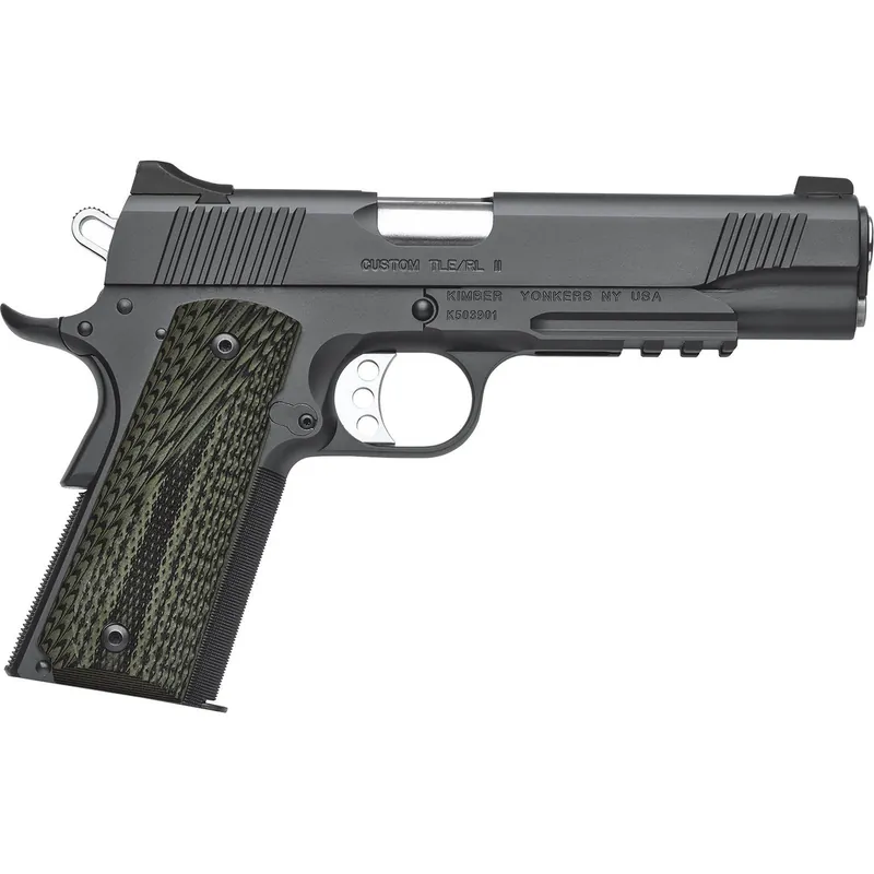 Kimber Mfg, Inc 3200336 TLE II 45 ACP 7+1 5" Stainless Match Grade Barrel, Matte Black Serrated Steel Slide, Matte Black Steel Frame w/Beavertail & Picatinny Rail, Aggressively Textures G-10 Grip