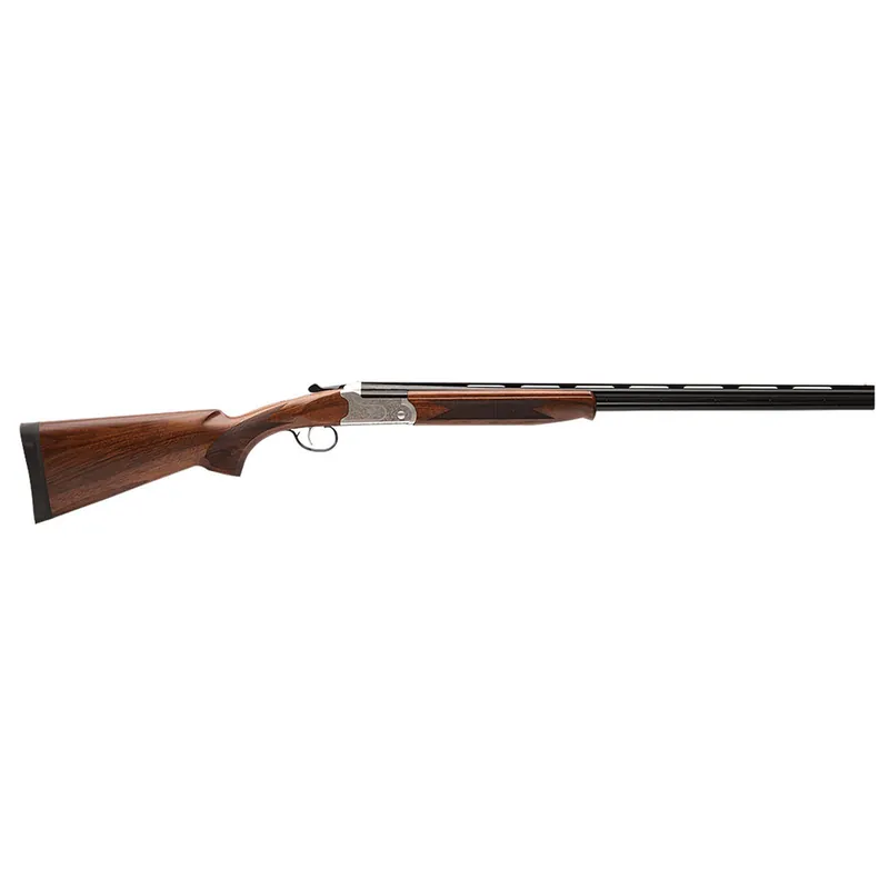 Stevens 22595 555 E Full Size 410 Gauge Break Open 3" 2rd 26" Black Satin Over/Under Vent Rib Barrel, Engraved Satin Silver Aluminum Receiver, Fixed Satin Turkish Walnut Stock, Ambidextrous