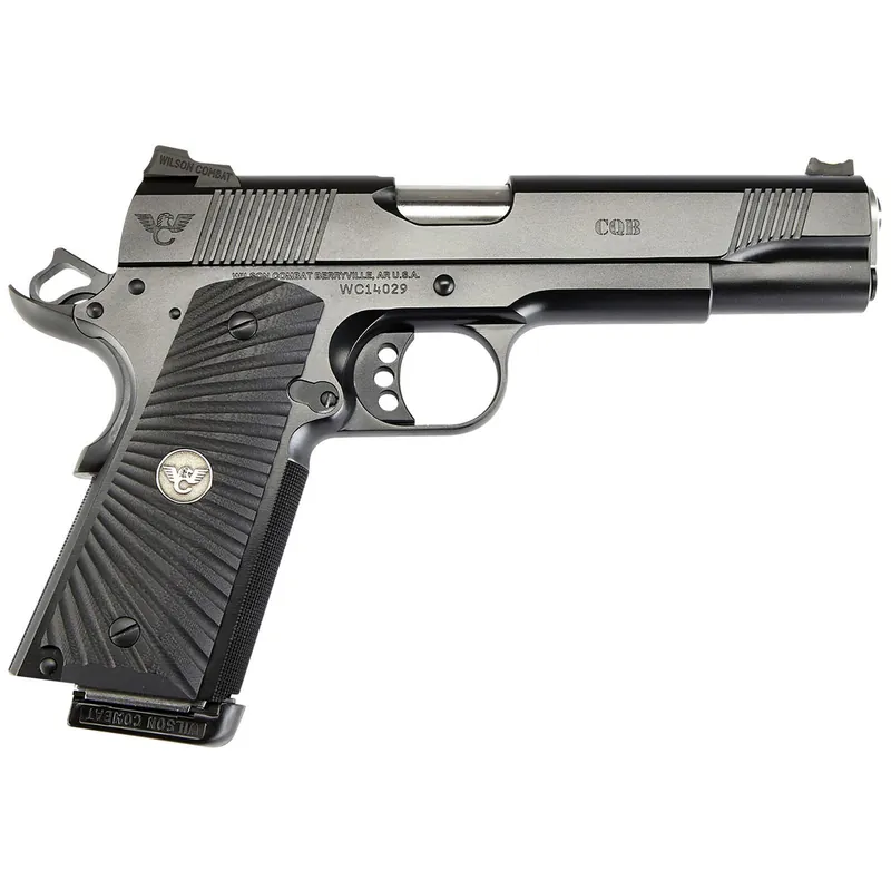 Wilson Combat CQBFS9 1911 CQB Full Size Frame 9mm Luger 10+1 5" Match Grade Barrel, Black Serrated Carbon Steel Slide, Black Armor-Tuff Carbon Steel Frame w/Beavertail, Black G10 Starburst Grip