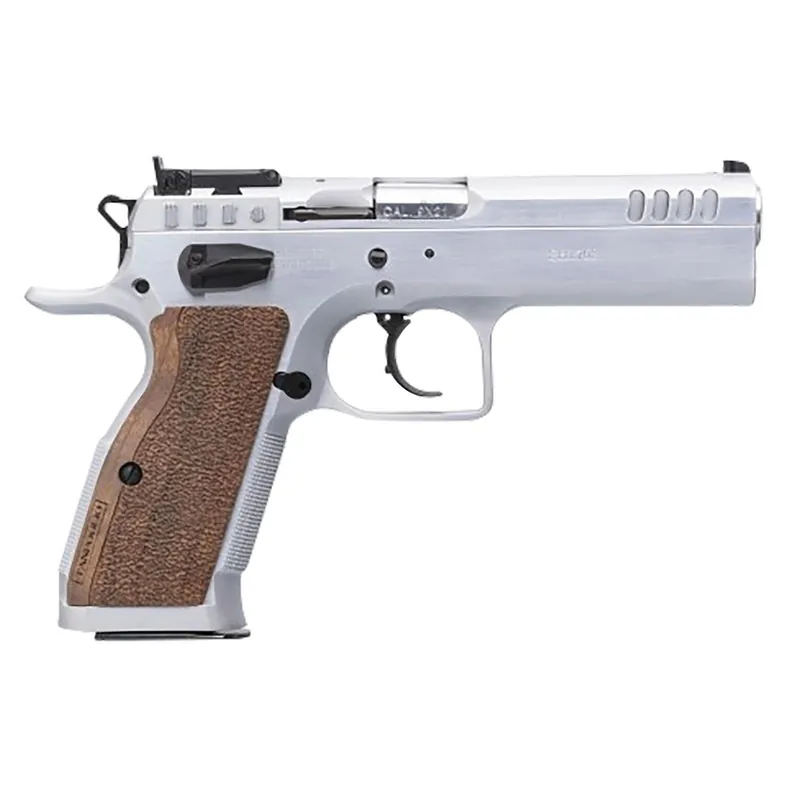 Tanfoglio IFG TFSTOCK240 Stock II Competition 40 S&W 12+1/16+1, 4.44" Stainless Polygonal Rifled Barrel, Stainless Ported/Serrated Slide, Stainless Steel Frame, Brown Polymer Grip