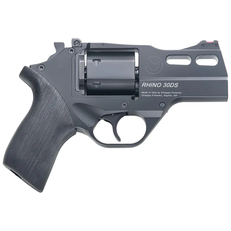 Chiappa Firearms 340289 Rhino 30DS Small Frame 357 Mag 6 Shot, 3" Black Anodized Steel Vent Rib Barrel, Blued Steel Cylinder, Black Anodized Aluminum Frame, Black Rubber Grip, Concealed Hammer