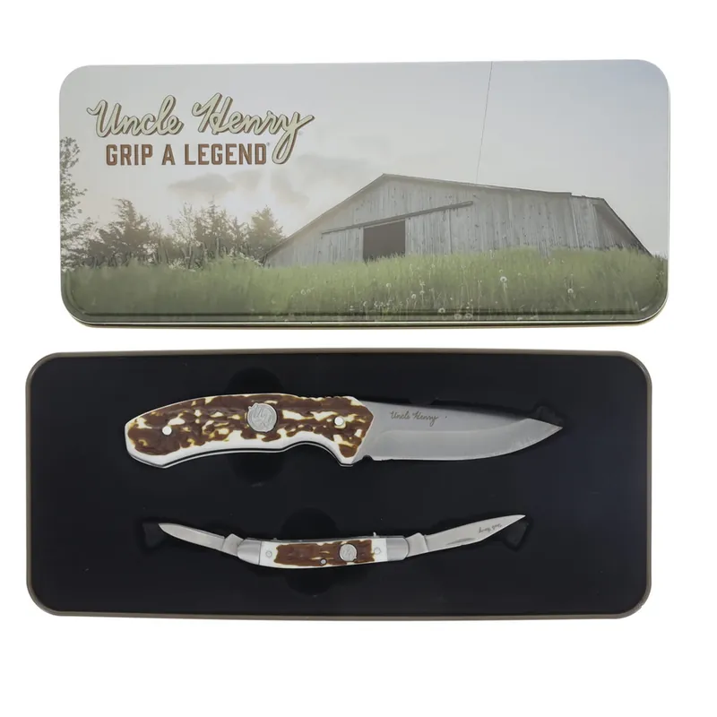 Uncle Henry Staglon Handle Fixed & Folder Combo In Tin Fixed and Folding