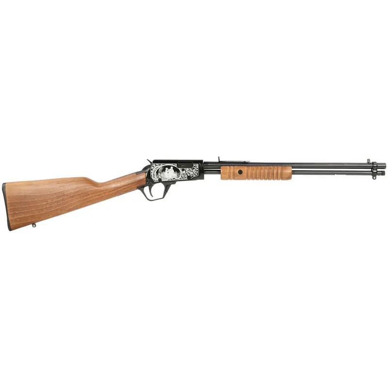 Rossi RP22181WDEN16 Gallery Full Size 22 LR 15+1, 18" Polished Black Steel Barrel Polished Black w/Father And Son Hunting Scene Engraving Steel Receiver, Hardwood Fixed Stock, Right Hand