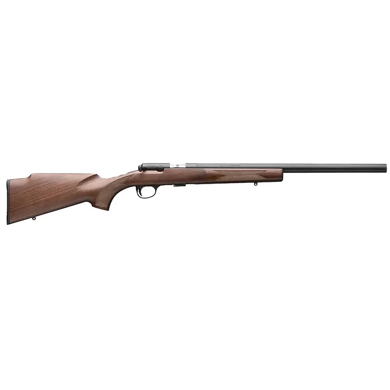 Browning 025253204 T-Bolt Target SR 22 WMR 10+1 20" Matte Blued Heavy Bull Threaded Barrel, Drilled & Tapped Matte Blued Steel Receiver, Grade I Black Walnut Target Style Fixed w/Raised Comb Stock