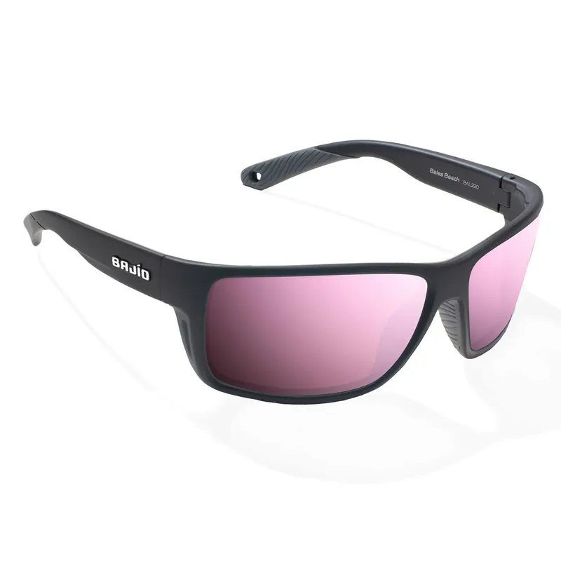 Bajio Bales Beach Sunglasses Black Matte Frame Polycarbonate Rose Mirror Lenses