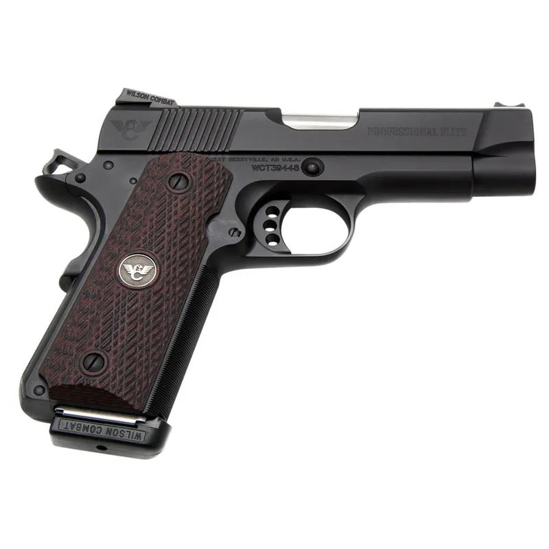 Wilson Combat PROE-PR-45 1911 Professional Elite 45 ACP 8+1 4" Stainless Match Grade Barrel, Black Carbon Steel Serrated Slide, Black Steel Frame w/Beavertail, Black Cherry G10 Grip, Right Hand