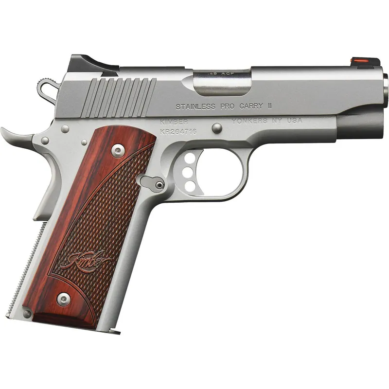 Kimber Mfg, Inc 3200323 Carry II Pro 9mm Luger 9+1 4" Stainless Match Grade Barrel, Satin Silver Serrated Stainless Steel Slide, Satin Silver Aluminum Frame w/Beavertail, Rosewood Grip