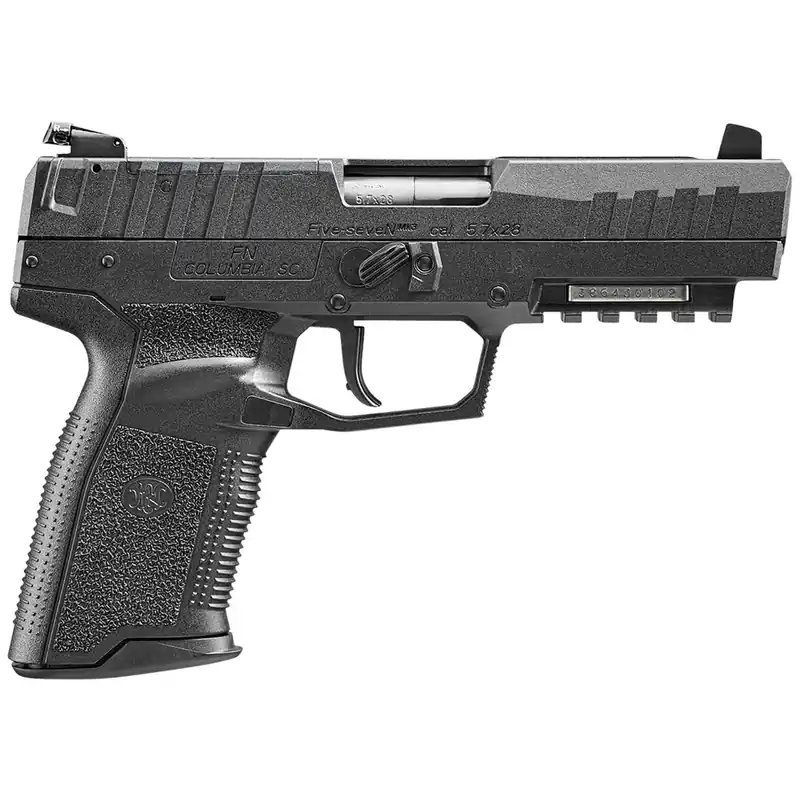 FN 66101276 Five-seveN MRD 5.7x28mm 10+1 4.80" Black Steel Barrel, Black Optic Ready/Serrated Steel Slide & Polymer Frame w/Picatinny Rail, Black Textured Polymer Grip, Ambidextrous