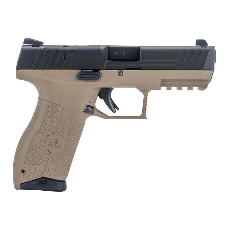 IWI US M9ORP10FD MASADA 9mm Luger 10+1 4.10" Black Button Rifled Steel Barrel/Black Optic Ready/Serrated Slide/Flat Dark Earth Polymer Frame w/Picatinny Rail/FDE Polymer Grips Ambidextrous