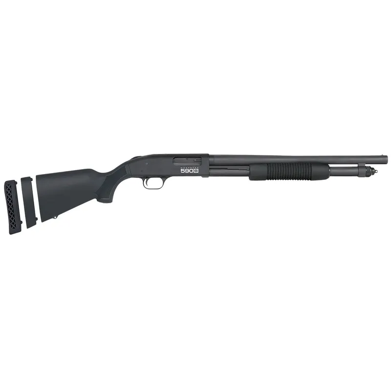 Mossberg 51607 590S Compact 12 Gauge Pump 3" 5+1 18.50" Matte Blued Stainless Steel Barrel, Black Drilled & Tapped Receiver, Adj LOP Black Synthetic Stock