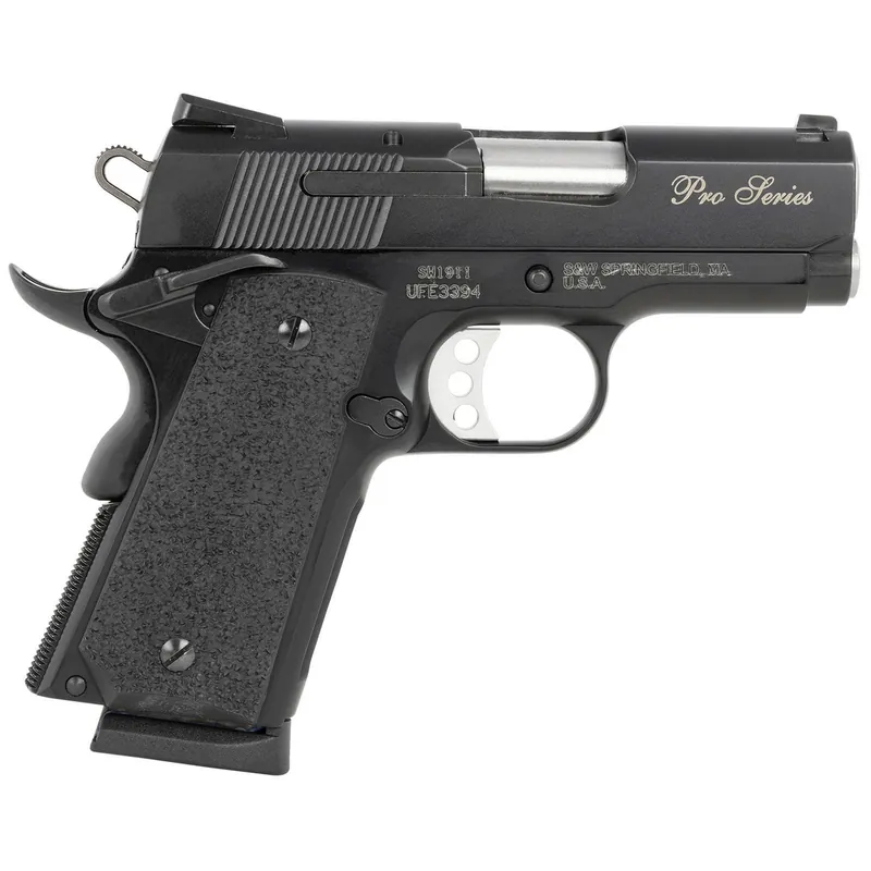 Smith & Wesson 178020 PC 1911 Pro Sub-Compact Frame 45 ACP 7+1, 3" Stainless Steel Barrel, Black Serrated Carbon Steel Slide, Black Aluminum Frame w/Beavertail, Black Stippled Grip