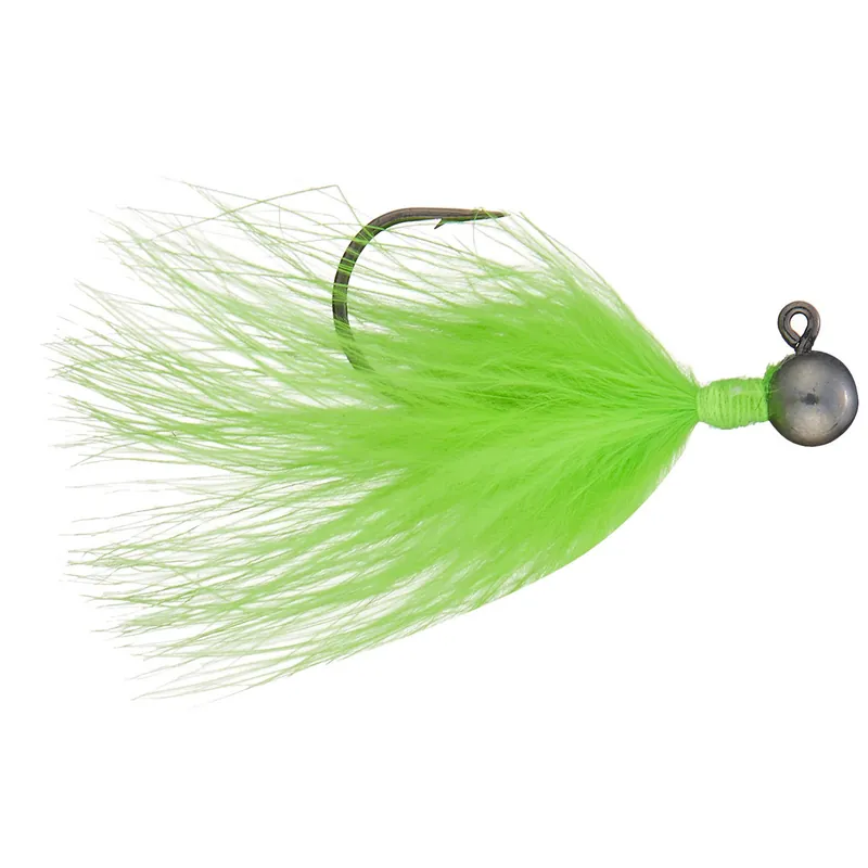 Queen Tackle L.S. Tungsten Ping Hair Jig 2pk Chartreuse Green 1/4 Oz