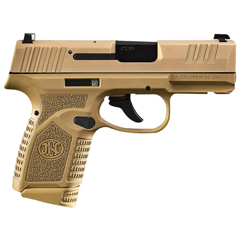 FN 66101409 Reflex Micro-Compact Frame 9mm Luger 15+1/11+1, 3.30" Black Target Crown Steel Barrel, Flat Dark Earth PVD Serrated Steel Slide & Polymer Frame w/Picatinny Rail, Ambidextrous