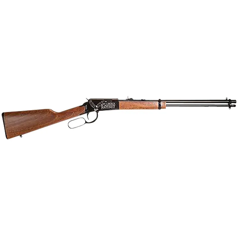 Rossi RL22181WDEN19 Rio Bravo Full Size 22 LR 15+1 18" Polished Black Steel Barrel, Polished Black w/July 4 Eagle Engraving Aluminum Receiver, Fixed German Beechwood Wood Stock