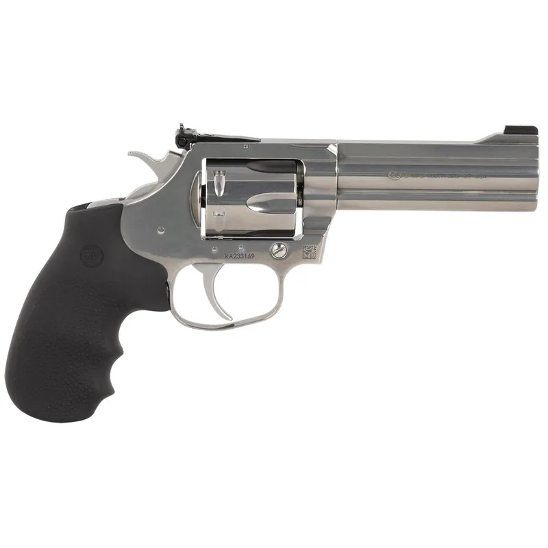 Colt Mfg KCOBRASB4NS King Cobra Target 357 Mag 6 Shot 4.25" Brushed Stainless Steel Barrel, Cylinder & Frame, Black Hogue Rubber w/Finger Grooves Grip