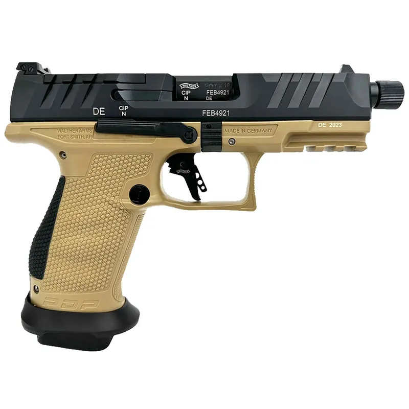 Walther Arms 2877520 PDP Compact Pro SD 9mm Luger 15+1 4.60" Threaded Barrel, Black Optic Cut/Serrated Slide, FDE Polymer Frame with Pic. Rail, Performance Duty Textured Polymer Grip, Flared Magwell
