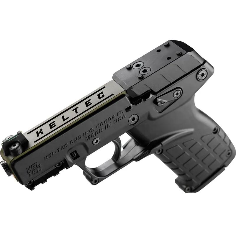 Kel-Tec P17BBLKORGRNS P17 Sports South Exclusive 22 LR 16+1 3.80" Black Steel Barrel, OD Green Optic Ready/Serrated Slide, Black Polymer Frame w/Picatinny Rail, Textured Grip