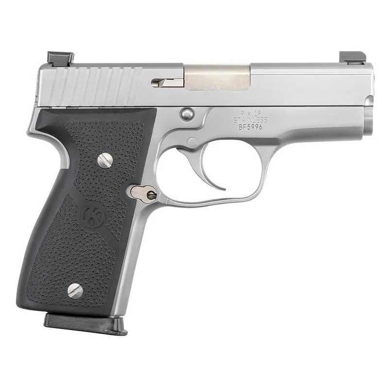 Kahr Arms K9093NA K 9mm Luger Caliber with 3.50" Barrel, 7+1 Capacity, Overall Matte Stainless Steel Finish, Serrated Slide, Textured Wraparound Black Polymer Grip & TruGlo Night Sights