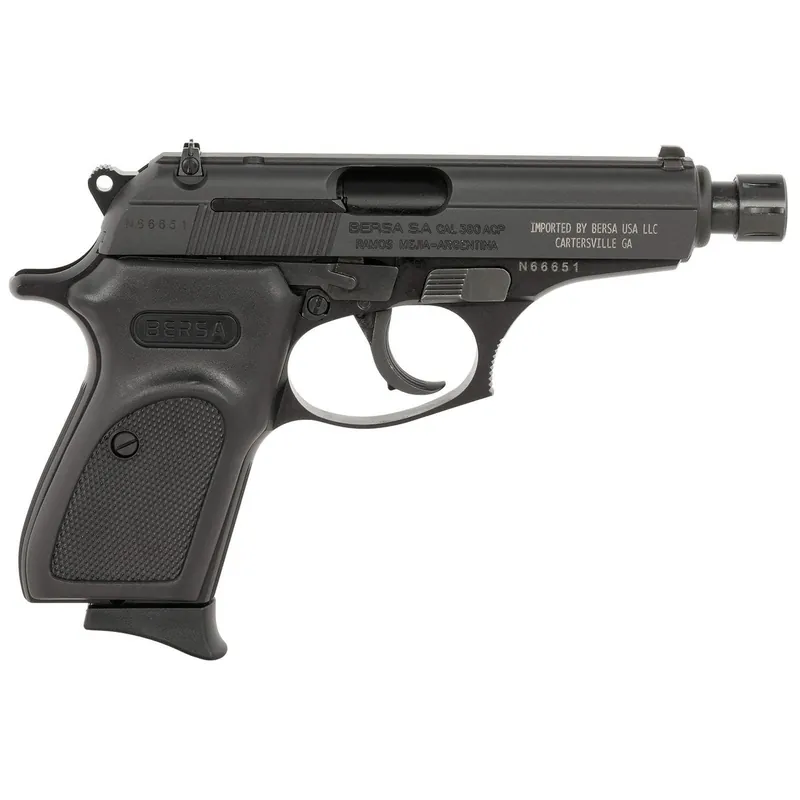 Bersa T380M8X Thunder Micro-Compact Frame 380 ACP 8+1 3.50" Black Steel Threaded Barrel, Matte Black Steel Serrated Slide, Matte Black Aluminum Frame, Black Rubber Grip, Right Hand