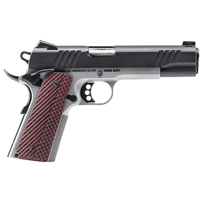Bersa B19117050BMBC B1911 Full Size Frame 45 ACP 8+1 5" Stainless Steel Barrel, Stainless Serrated Steel Slide, Black Stainless Steel Frame w/Beavertail, Rosewood Grip, Ambidextrous