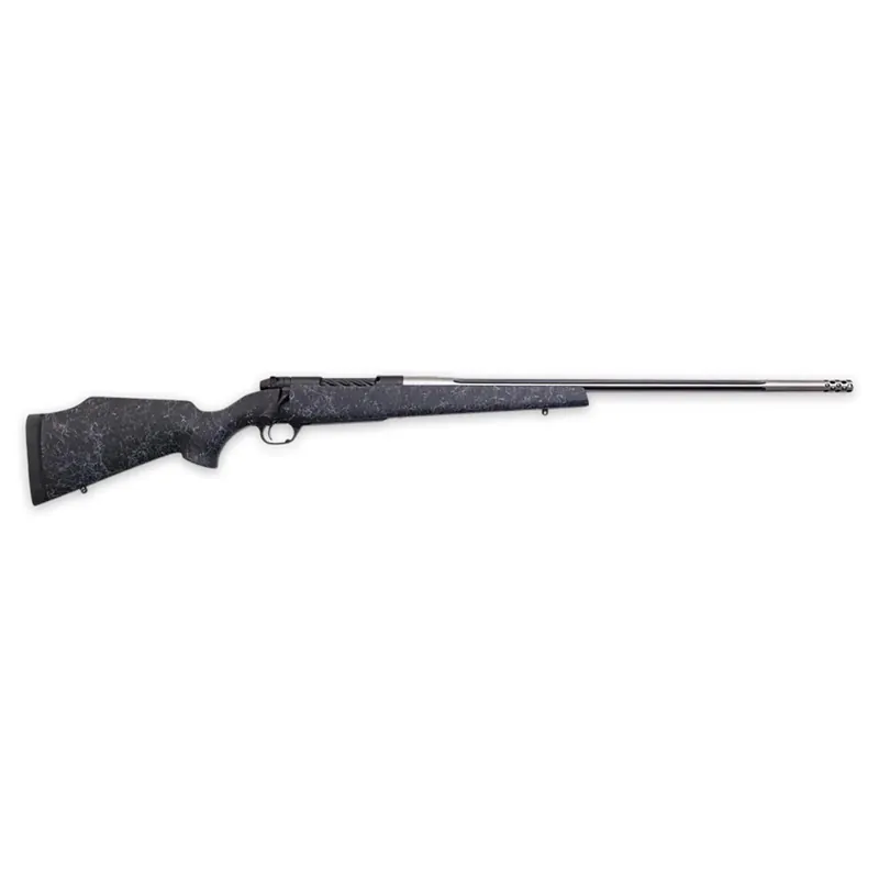 Weatherby MAM01N7MMPR8B Mark V Accumark 7mm PRC 3+1 24" Threaded/Fluted Stainless Barrel, Graphite Black Rec, Gray Webbed Black Monte Carlo Stock, Accubrake Muzzle Brake, Adj. TriggerTech Trigger