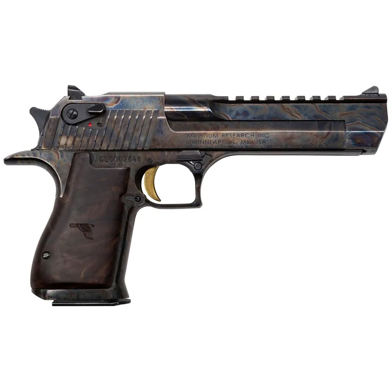 Magnum Research DE44CH Desert Eagle Mark XIX 44 Rem Mag 6" 8+1 Color Case Hardened Carbon Steel with Clear Cerakote Frame & Slide Walnut with Engraved Desert Eagle Logo Grip