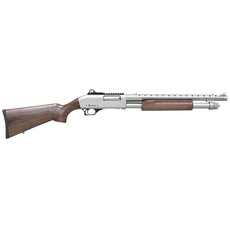 Citadel FRMN1220NKL Mariner 12 Gauge Pump 3" 4+1 18.50" Nickel Full Heat Shield Barrel, Nickel Picatinny Rail Stainless Steel Receiver, Fixed Walnut Wood Stock