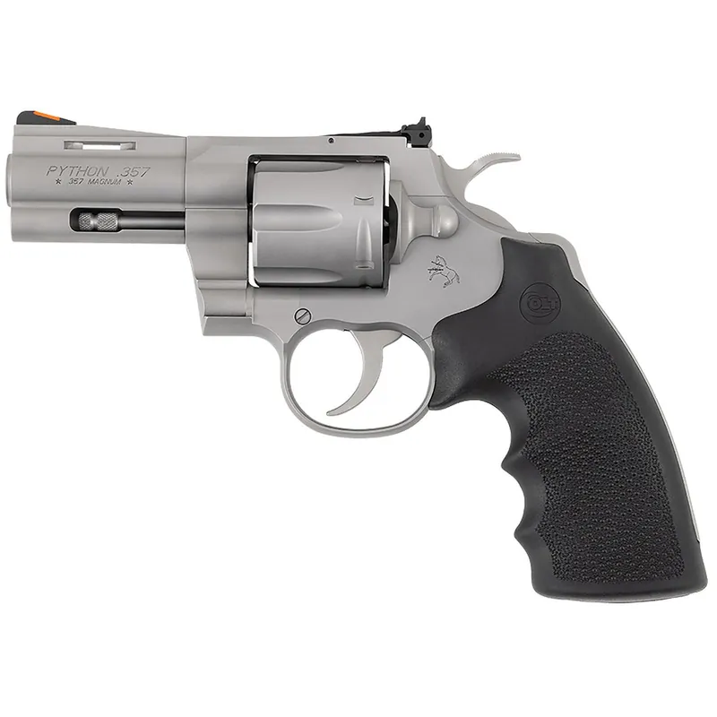 Colt Mfg PYTHONSM3RTS Python 357 Mag/38 Special 6 Shot 3" Matte Stainless Steel Recessed Target Vent Rib Barrel, Cylinder & Frame, Black Rubber Grip, Exposed Hammer