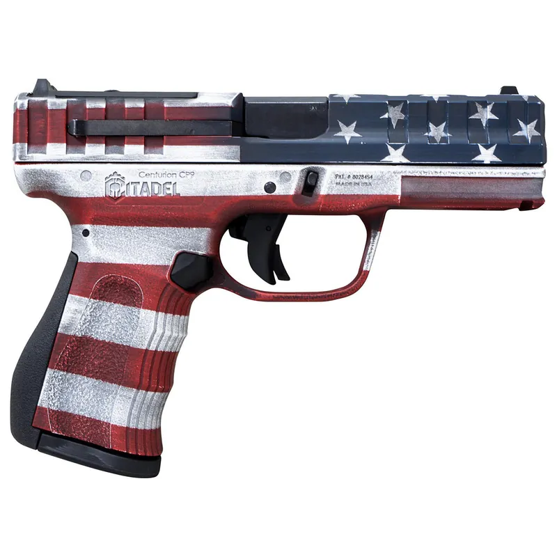Citadel CITCP9USACAN Centurion CP9 Compact Frame 9mm Luger 14+1, 4" Black Steel Barrel, American Flag Cerakote Optic Ready/Serrated Steel Slide, Polymer Frame & Grip, Features Matching Ammo Can